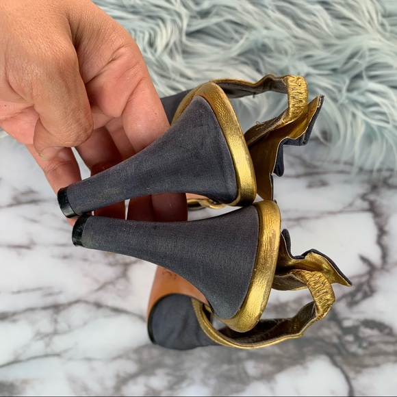 SOLD✨VTG Yves Saint Laurent Navy/Gold Fabric Sling - Picture 4 of 8